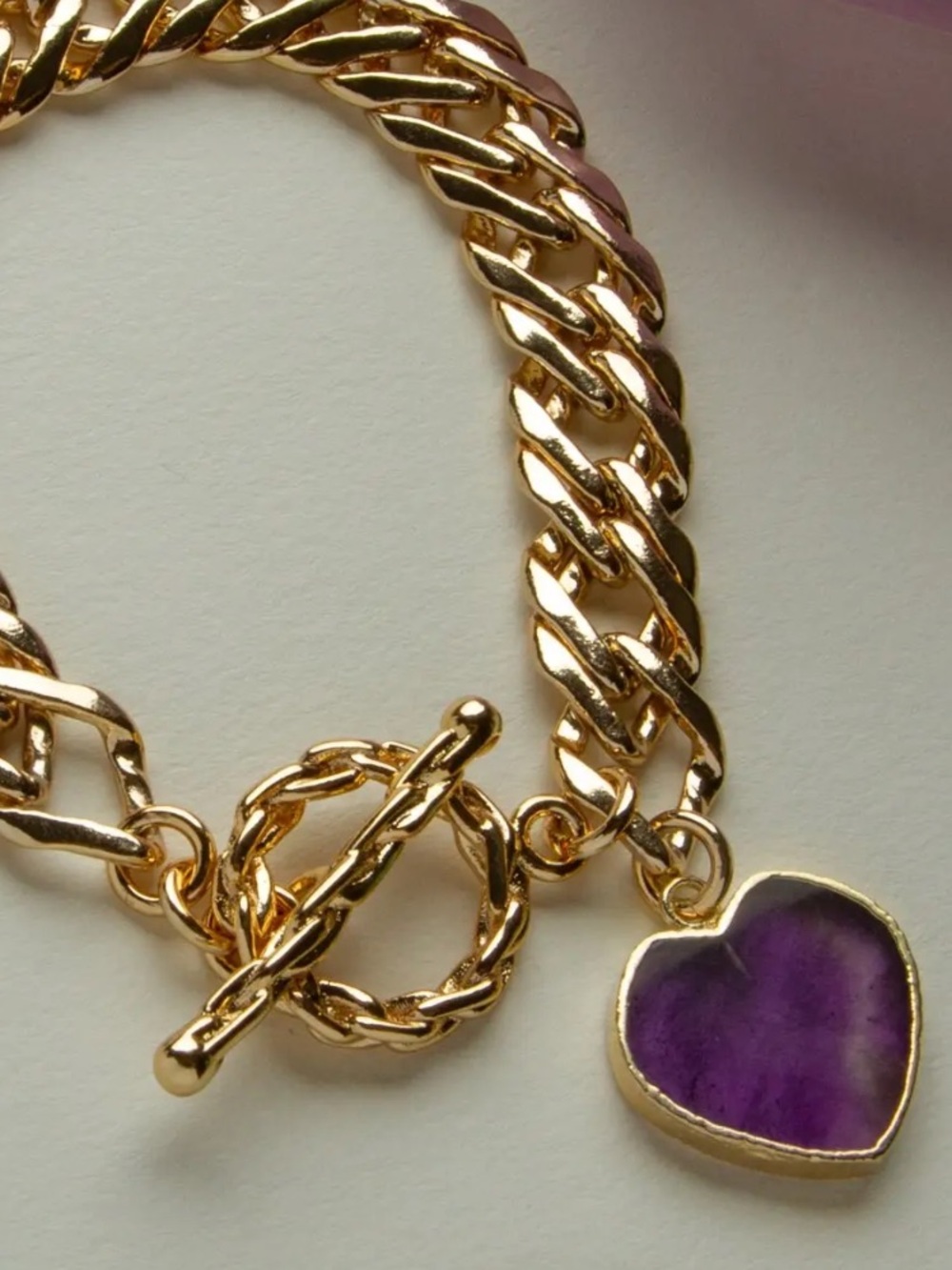 Luna Norte Gold Plated Chain Bracelet with Purple Amethyst Heart Charm